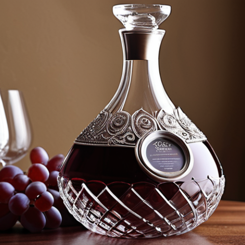 Home 14 **Elegant Wine Decanter:** A beautifully designed wine decanter, showcasing its aesthetic appeal and how it enhances wine presentation. Focus on intricate details and fine craftsmanship.